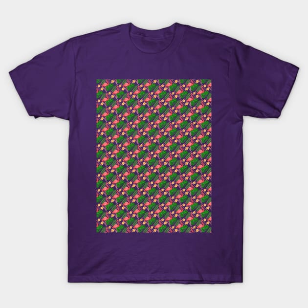 Flamingo Leaves Pattern T-Shirt by Mako Design 